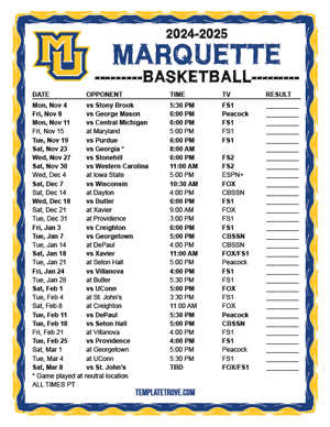 Marquette Golden Eagles Basketball 2024-25 Printable Schedule - Pacific Times