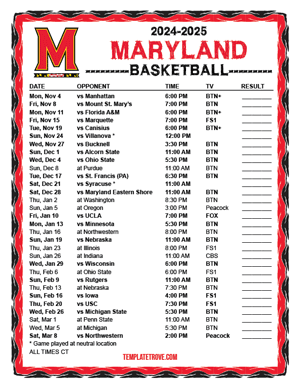 Maryland Terrapins Basketball 2024-25 Printable Schedule - Central Times