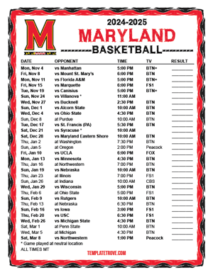 Maryland Terrapins Basketball 2024-25 Printable Schedule - Mountain Times