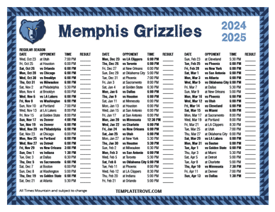 Memphis Grizzlies 2024-25 Printable Schedule - Mountain Times