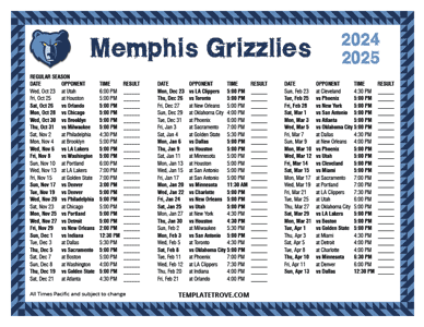 Memphis Grizzlies 2024-25 Printable Schedule - Pacific Times