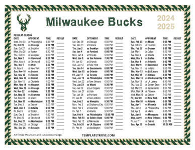 Milwaukee Bucks 2024-25 Printable Schedule - Mountain Times