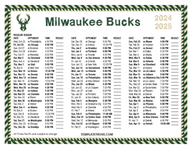 Milwaukee Bucks 2024-25 Printable Schedule - Pacific Times