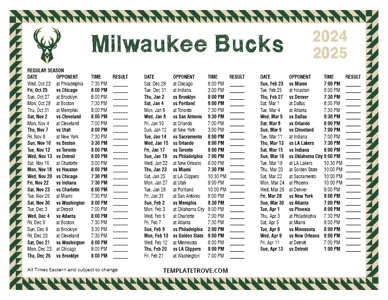 Milwaukee Bucks 2024-25 Printable Schedule