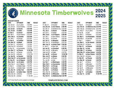 Minnesota Timberwolves 2024-25 Printable Schedule - Pacific Times