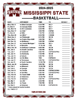 Mississippi State Bulldogs Basketball 2024-25 Printable Schedule - Central Times