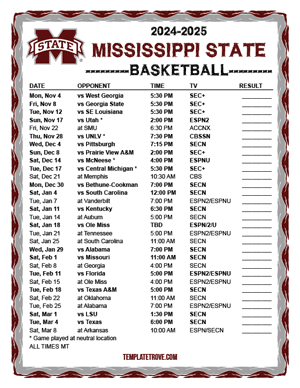 Mississippi State Bulldogs Basketball 2024-25 Printable Schedule - Mountain Times