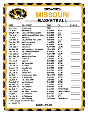 Missouri Tigers Basketball 2024-25 Printable Schedule - Central Times