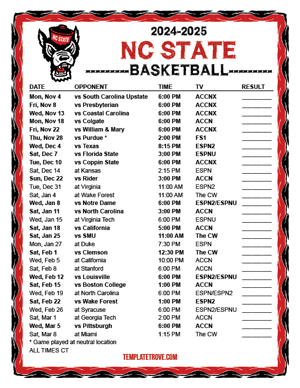 NC State Wolfpack Basketball 2024-25 Printable Schedule - Central Times