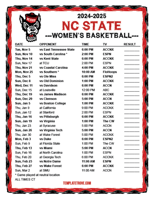 NC State Wolfpack Women's Basketball 2024-25 Printable Schedule - Central Times