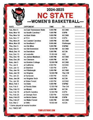 NC State Wolfpack Women's Basketball 2024-25 Printable Schedule - Mountain Times