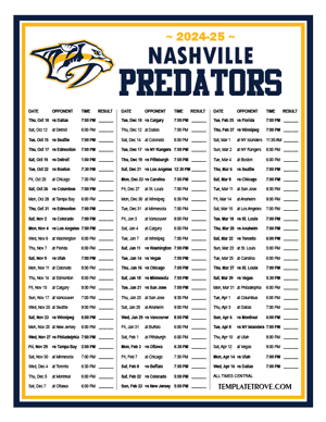 Nashville Predators 2024-25 Printable Schedule - Central Times