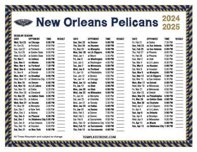 New Orleans Pelicans 2024-25 Printable Schedule - Mountain Times