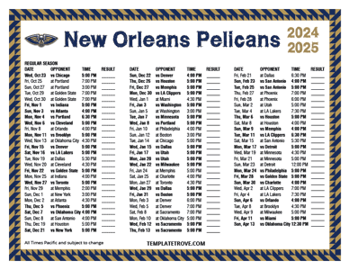 New Orleans Pelicans 2024-25 Printable Schedule - Pacific Times