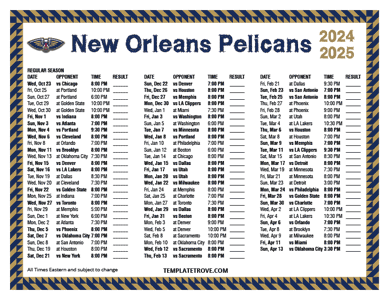 New Orleans Pelicans 2024-25 Printable Schedule