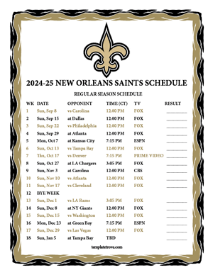 New Orleans Saints 2024-25
 Printable Schedule - Central Times