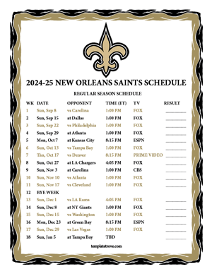 New Orleans Saints 2024-25
 Printable Schedule