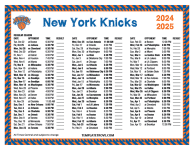 2024-25 Printable New York Knicks Schedule - Central Times