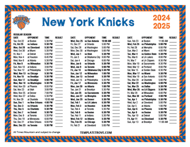 New York Knicks 2024-25 Printable Schedule - Mountain Times