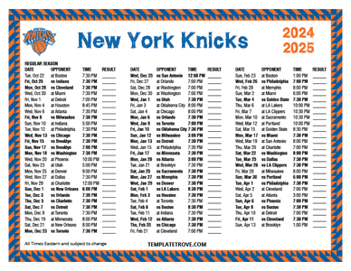 New York Knicks 2024-25 Printable Schedule