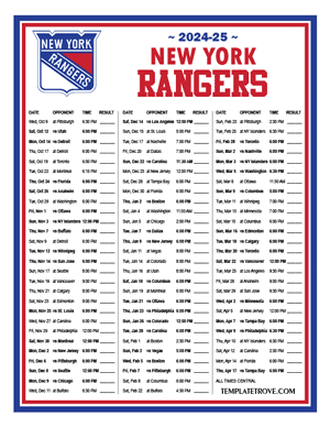 New York Rangers 2024-25 Printable Schedule - Central Times