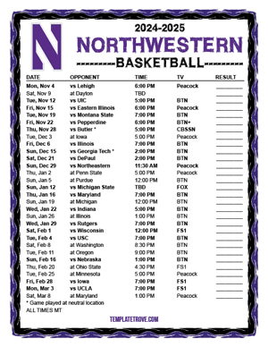 Northwestern Wildcats Basketball 2024-25 Printable Schedule - Mountain Times