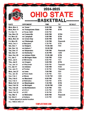 Ohio State Buckeyes Basketball 2024-25 Printable Schedule - Central Times