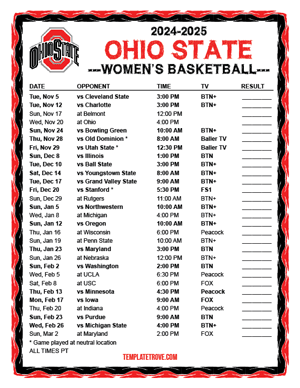 Ohio State Buckeyes Women's Basketball 2024-25 Printable Schedule - Pacific Times