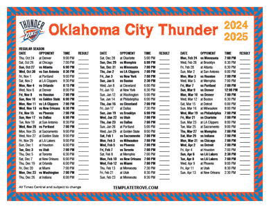 2024-25 Printable Oklahoma City Thunder Schedule - Central Times