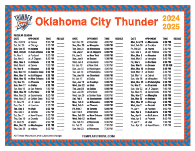 Oklahoma City Thunder 2024-25 Printable Schedule - Mountain Times