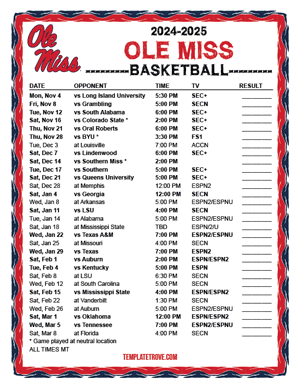 Ole Miss Rebels Basketball 2024-25 Printable Schedule - Mountain Times