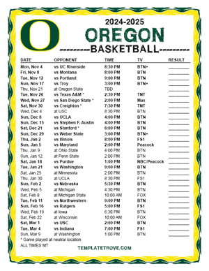 Oregon Ducks Basketball 2024-25 Printable Schedule - Mountain Times