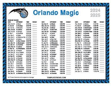 2024-25 Printable Orlando Magic Schedule - Central Times