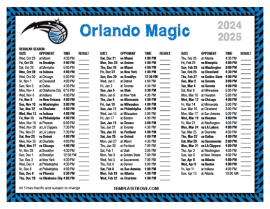 Orlando Magic 2024-25 Printable Schedule - Pacific Times