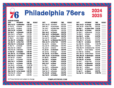 2024-25 Printable Philadelphia 76ers Schedule - Central Times