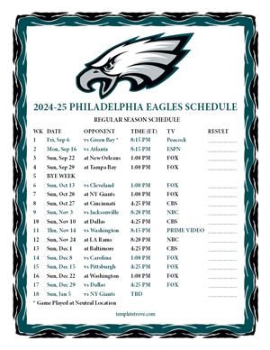 Philadelphia Eagles 2024-25
 Printable Schedule