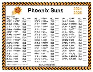 2024-25 Printable Phoenix Suns Schedule - Central Times