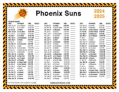 Phoenix Suns 2024-25 Printable Schedule