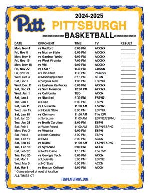 Pittsburgh Panthers Basketball 2024-25 Printable Schedule - Central Times