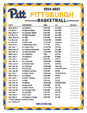 Pittsburgh Panthers Basketball 2024-25 Printable Schedule - Mountain Times