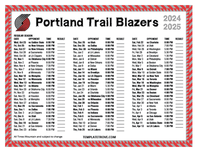 Portland Trail Blazers 2024-25 Printable Schedule - Mountain Times