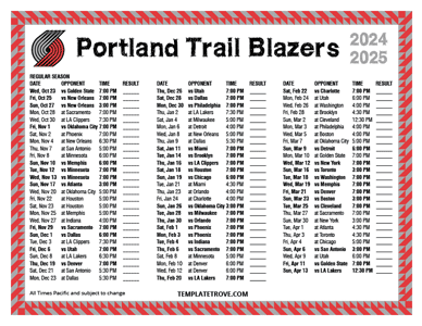 Portland Trail Blazers 2024-25 Printable Schedule - Pacific Times