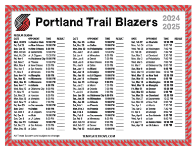 Portland Trail Blazers 2024-25 Printable Schedule