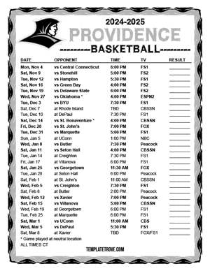 Providence Friars Basketball 2024-25 Printable Schedule - Central Times