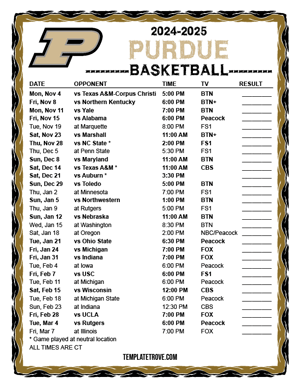 Purdue Boilermakers Basketball 2024-25 Printable Schedule - Central Times