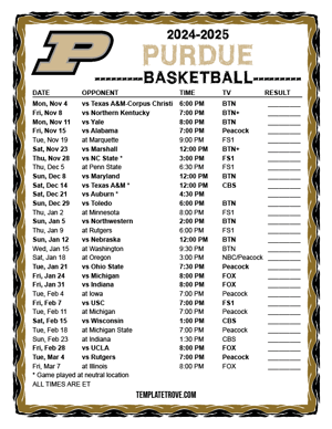 2024-25 Printable Purdue Boilermakers Basketball Schedule