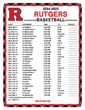 Rutgers Scarlet Knights Basketball 2024-25 Printable Schedule