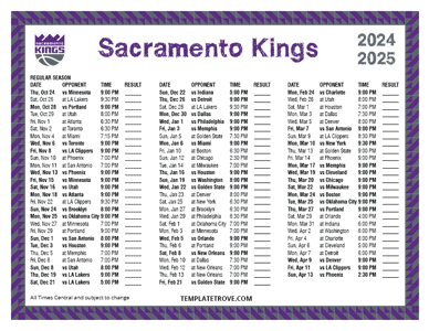 2024-25 Printable Sacramento Kings Schedule - Central Times