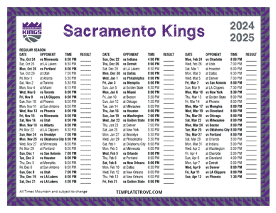 Sacramento Kings 2024-25 Printable Schedule - Mountain Times