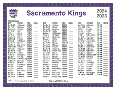 Sacramento Kings 2024-25 Printable Schedule - Pacific Times